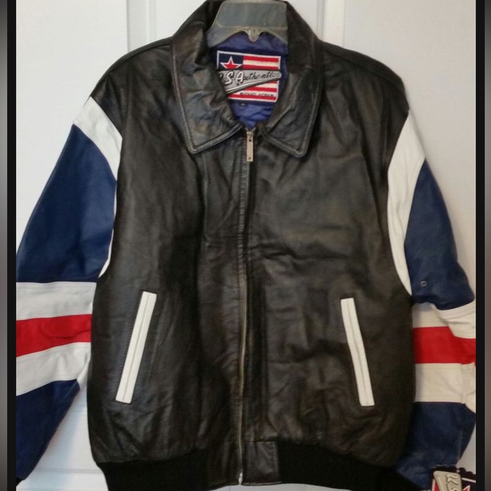 Men's Vintage Leather USA American Flag  Jacket XL